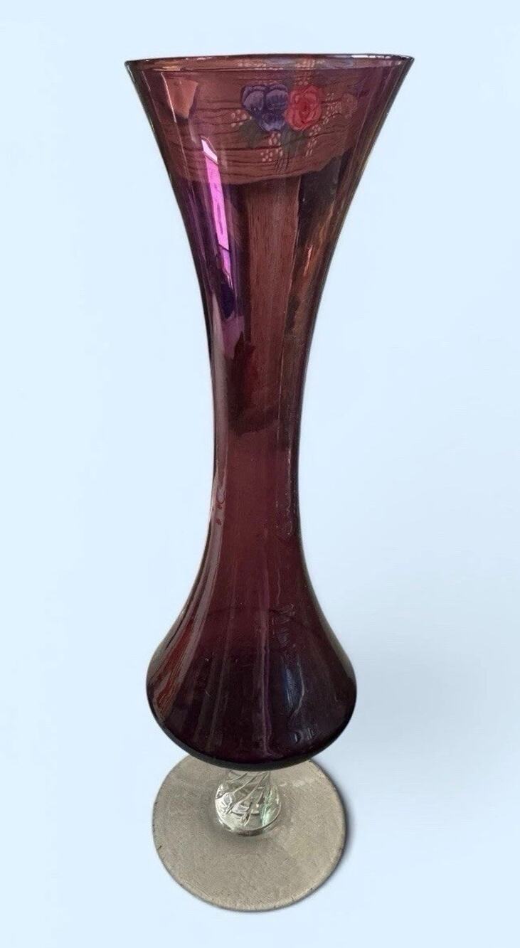 Amethyst Hand Blown Footed Stemmed Glass Bud Vase 8 in.